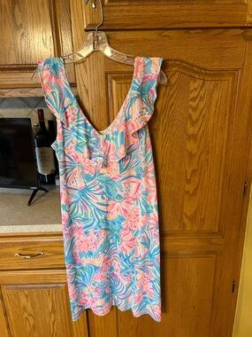 Lilly Pulitzer Pink Blue Green Tropical Ruffle Sundress